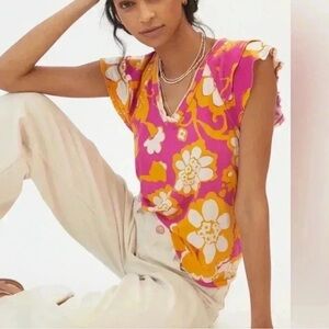 Maeve By Anthropologie Catie Ruffle Sleeve
Floral Shirt Size Small